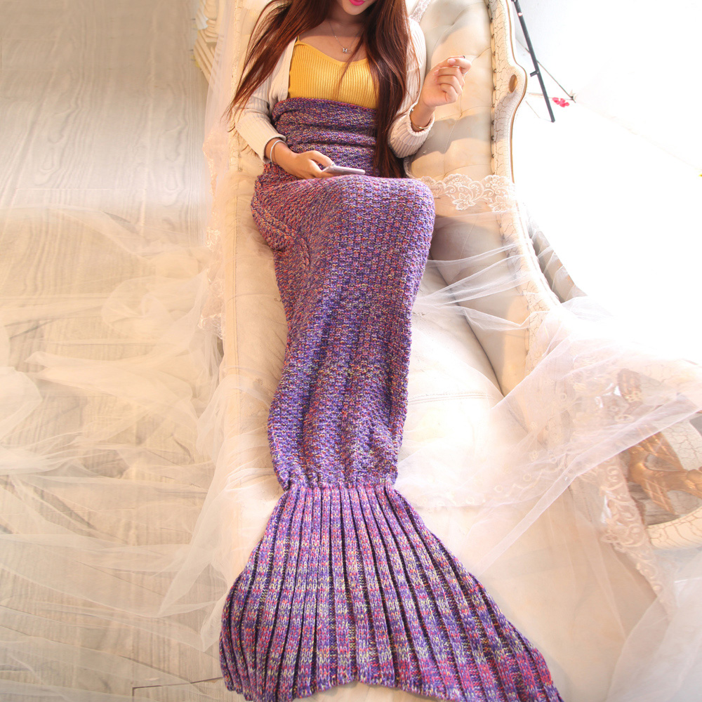 Mermaid Tail Blanket Crochet Mermaid Blanket for Adult, Soft All Seasons Sleeping Blankets 5 Colors: Purple