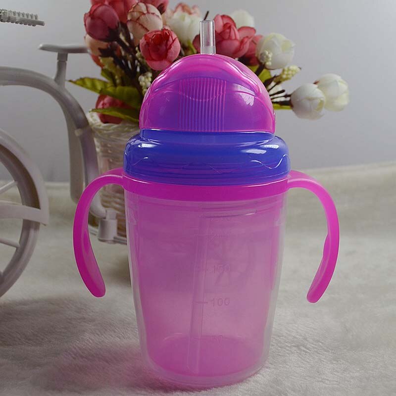 230ml schattige babybekers voor kinderen, kinderen leren eten, drinken, water drinken, drinkbeker, rietje, handvat, fles, mamadeira, tuitbeker, trainingsbeker: Roze