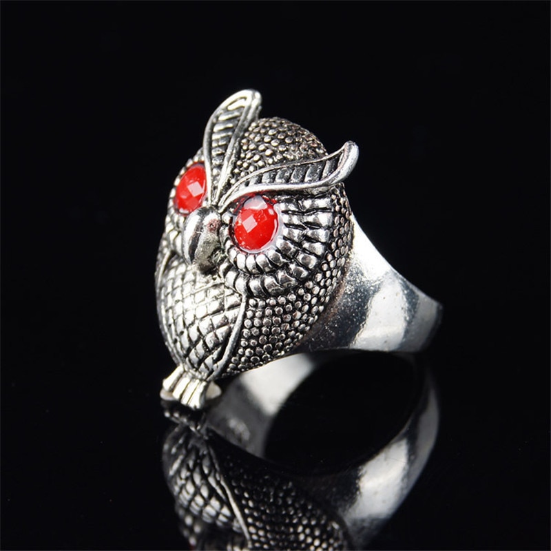 vintage red zircon Owl ring men jewelry punk rings for women black crystal rings mens engagement ring men rock retro fem