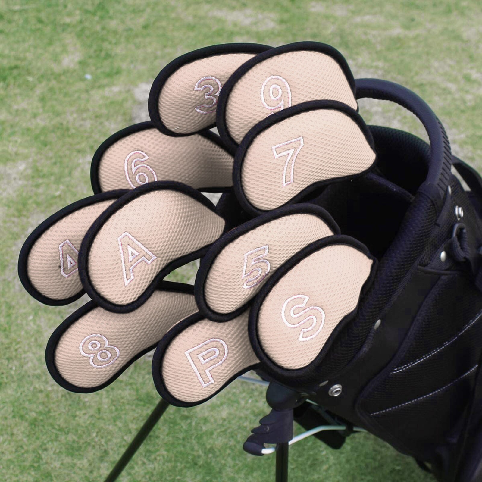 10 stuks/verpakking mesh golfijzerhoezen set golfijzerkophoezen set 3 ,4, 5,6 ,7,8 ,9,  s,a,p: Zilver