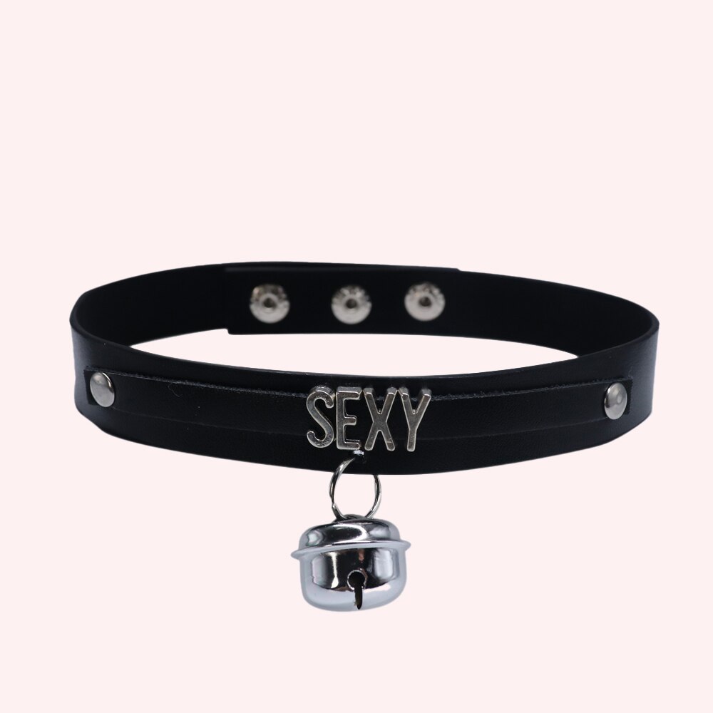 B.CYQZ Black PU Leather Choker Collar Necklace Small Bell Choker Necklace Punk Style Women Girls Party Jewelry: SEXY