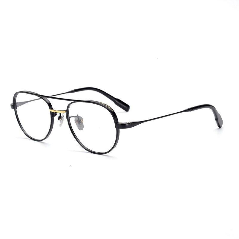 Zerosun Titanium Glasses Frame Men Aviation Eyeglasses Man Vintage Prescription Spectacles Small Nerd Points Eyewear Gold: Black