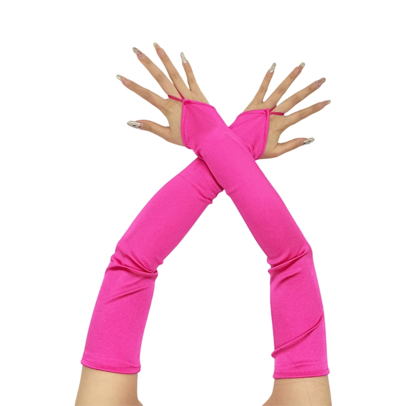 Long Gloves for Women Dancing Elastic Fingerless Gloves Satins: Rose Red