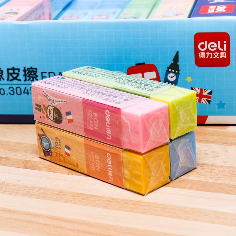 1 Pack 36Pcs Candy Colors Eraser Soft PVC 4B Pencil Erasers For School Office Small Size 60x15x15mm Clear Good to Use Deli 3045