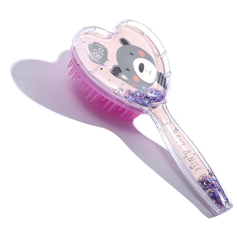 Cute Heart Hairdressing Comb for Kids Anti-knot Massage Hair Comb for Children Girls Cartoon Unicorn Flowing Stars Hair Comb: bear