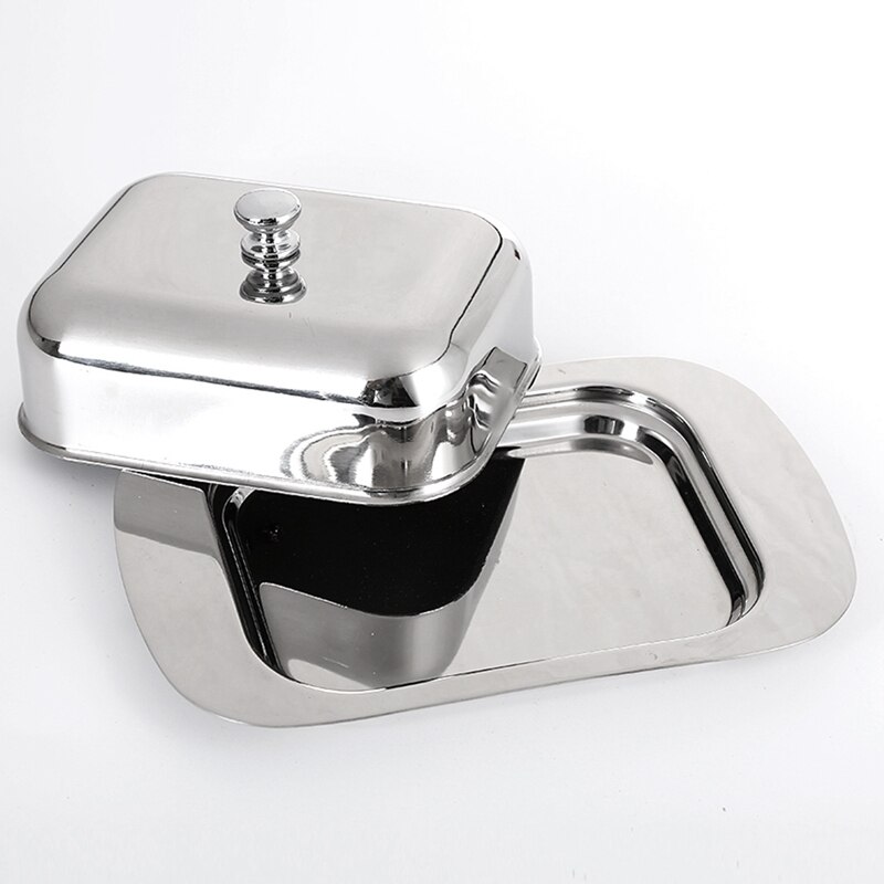 CSS Luxious Stainless Steel Butter Dish Box Container Shiny Cheese Server Storage Keeper Tray with Easy to Hold Lid