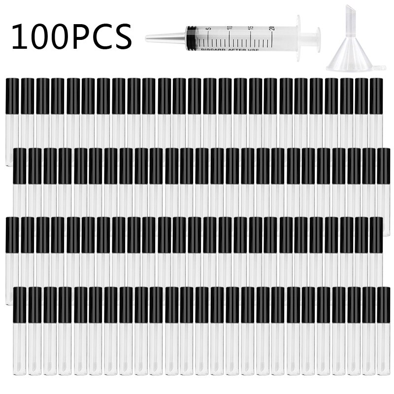 50/100 st 10 ml tomma läppglans tub påfyllningsbar läppglans flaska läppbalsam behållare kvinnor tjejer gör själv kosmetiska provflaska: 100 st balck
