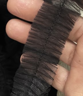 44 Meter 3 cm breiter, plissierter Spitzenbesatz, Stickerei, Rüschen, Organza-Kante zum NäHenne, Brautkleid, Kostüm, Dekoration, Basteln: schwarz