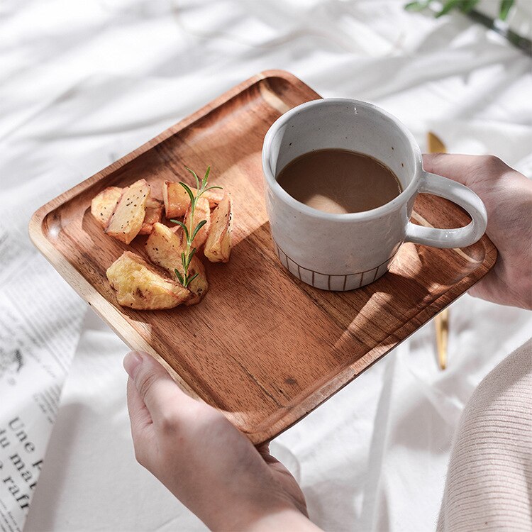 Acacia Wooden Pallet Household Rectangular Coffee Breakfast Bread Tray Fruit Plate Export Wooden Tableware
