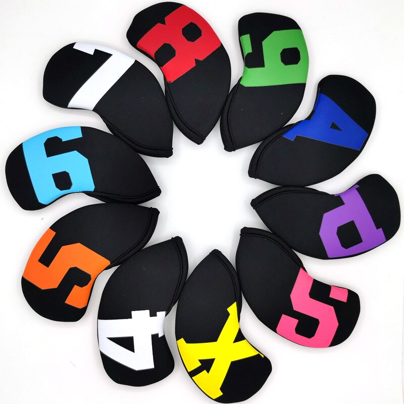 10pcs Set Neoprene Golf Club Iron Cover Sand Head Cover Protective Cap Cover Waterproof Golf Iron Head Covers Golf Accessories