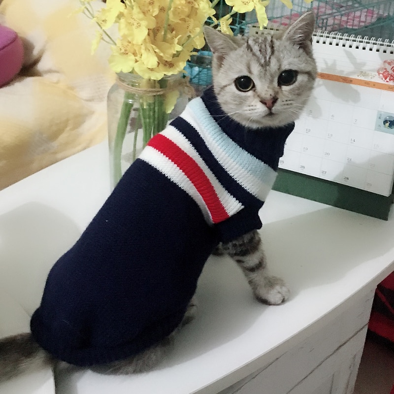 Streifen Haustier Katze zur Seite fahren Hoodies Winter Warme Katze Kleidung Für Katzen Kedi Mantel Katten Kleidung Outfit Katzen Produkte Für haustiere