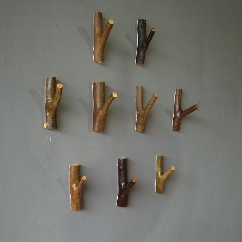 1 Uds., gancho de pared decorativo, madera sólida con abrigo de corteza, clave autoadhesiva original ecológica Natural de log M glue