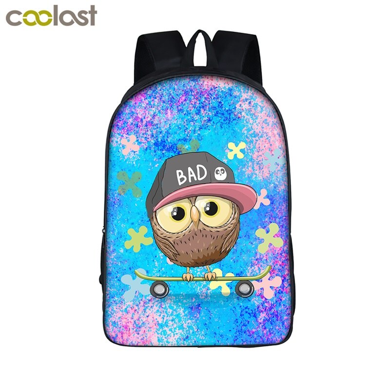 16 inch Cartoon Owl Student Backpack Cute Animal Print School Bag For Teenager Women Men Laptop Backpack Boys Girls Travel Bags: A16 MTY04