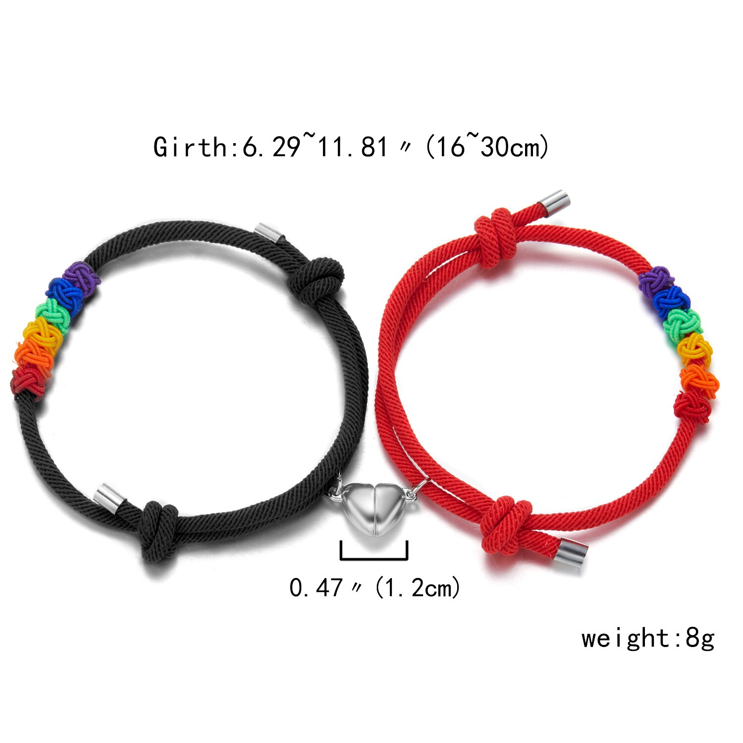 Pulsera magnética para pareja, brazalete de cuerda con nudo arcoíris LGBT, joyería para tarjetas de deseos, 2 unids/set por juego