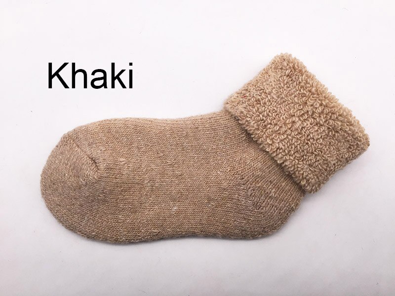 Termogulv børnestrømper 0-7t ægte uldne tykke småbørn baby drenge sokker vinter bløde varme pigestrømper  wz04: Khaki / 0-3 år