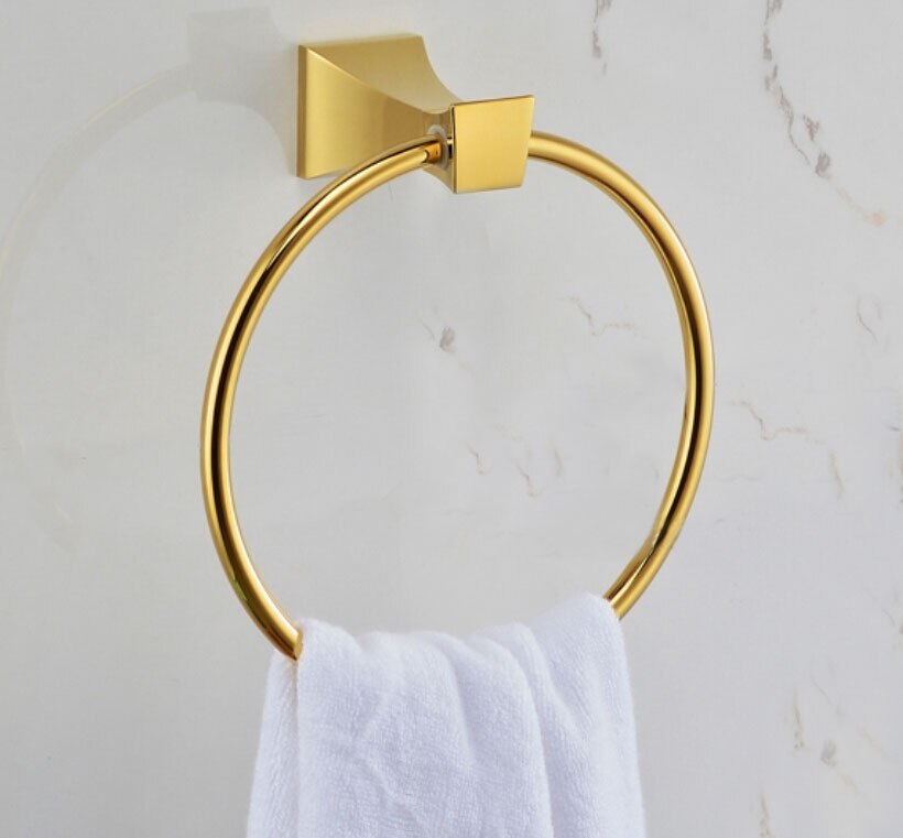 brass Round Wall-Mounted Bathroom golden Towel Hol... – Grandado