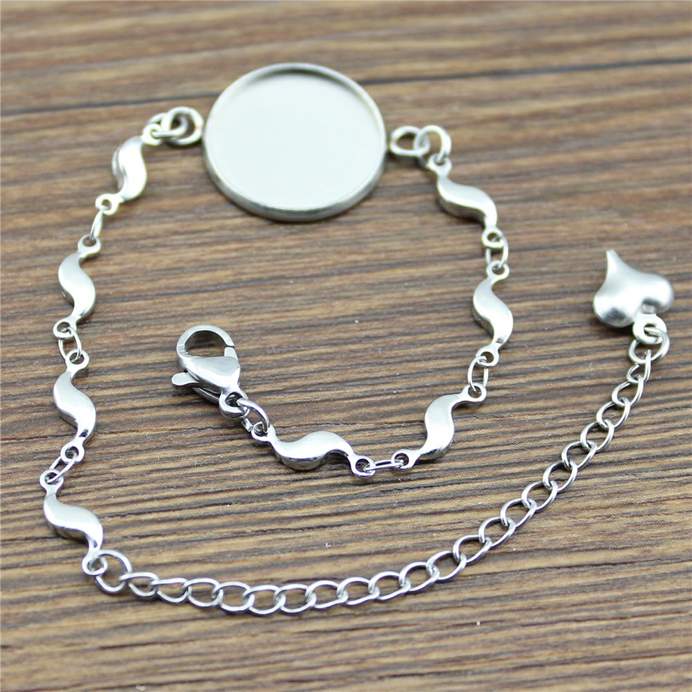 WYSIWYG 2 sztuk 10 style Fit 12/14/16/18/20mm okrągłe szkło Cabochon ze stali nierdzewnej serce/krzyż/wygięty kształt bransoletki i łańcuszki na rękę: 16mm / green