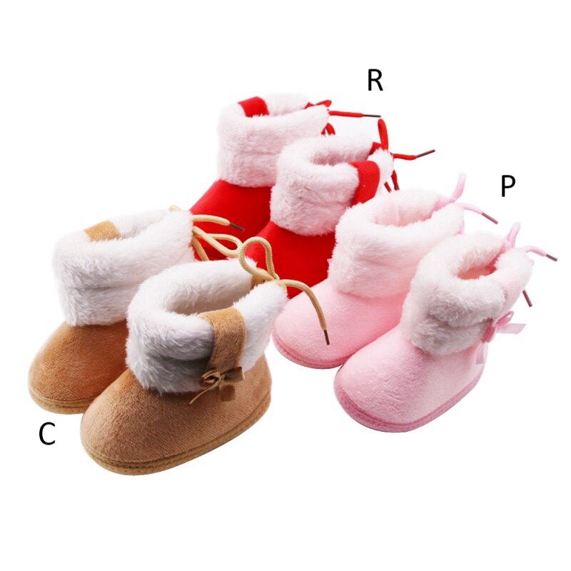 LXA-Winter Baby Boy Girl Cotton Snow Boots With Bow Tie Mid-tube Boots Infant Anti-slip Toddler Shoes
