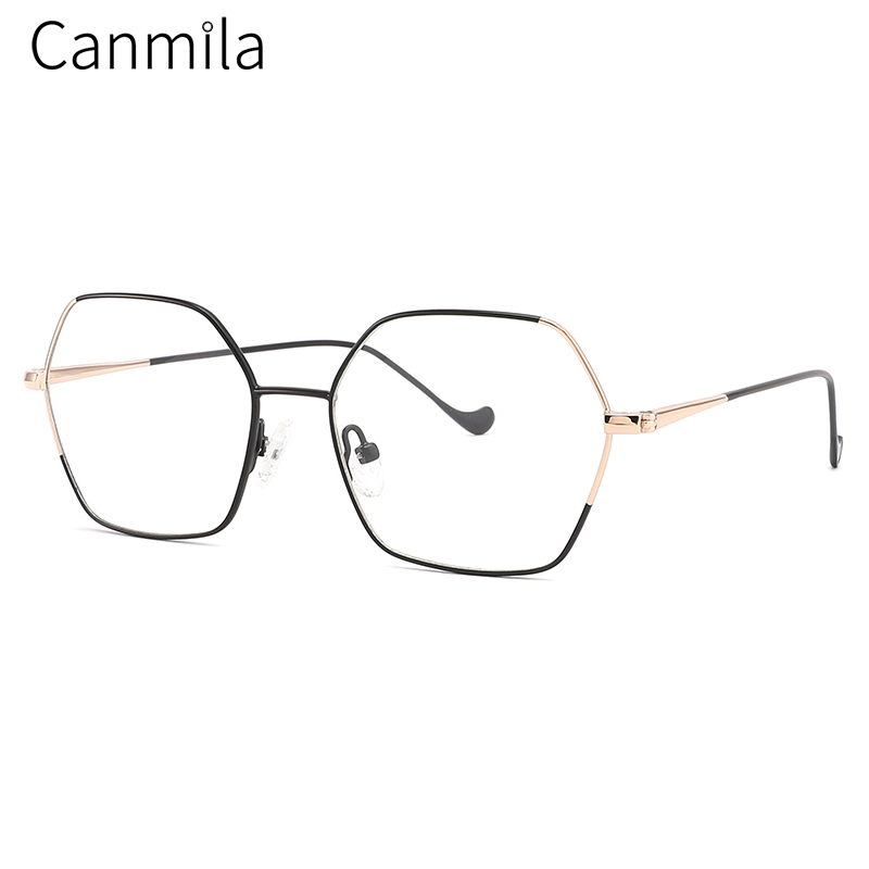 Montura de gafas grandes ultraligeras de lujo para mujer, anteojos ópticos de Metal Vintage con prescripción de miopía, polígono, Canmila BOM1128: C4