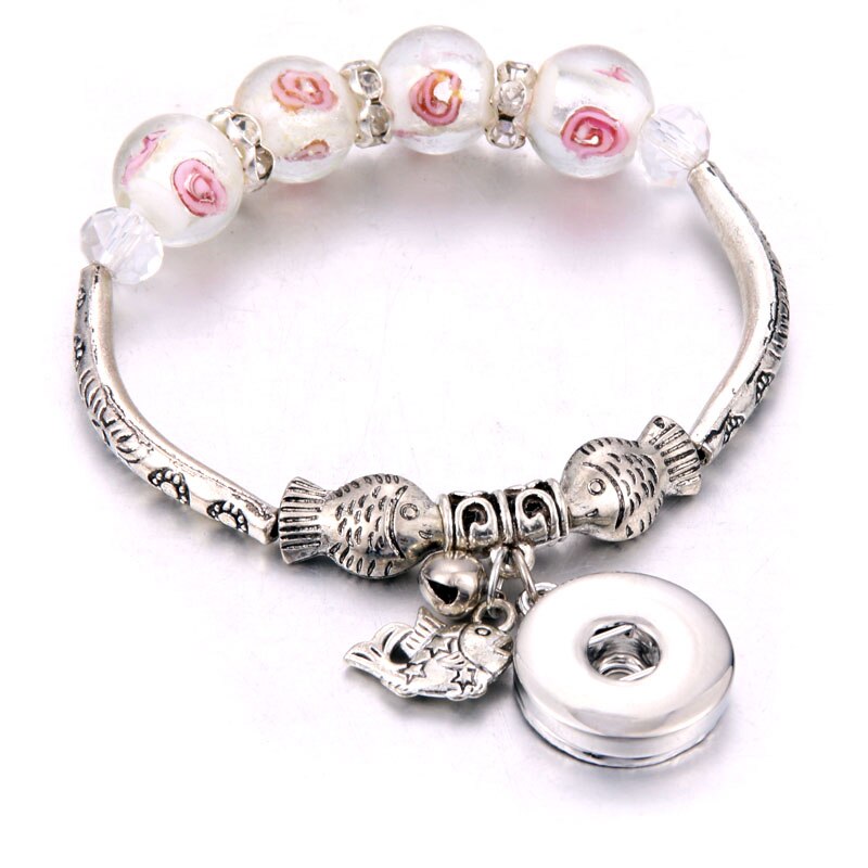 Nuovo Scatto Gioielli forma di Pesce di pesce Che Borda Ciondolo braccialetto di Perline Fit 20 MILLIMETRI 18 MILLIMETRI Snap Bottoni Gioielli Scatta In Metallo braccialetto