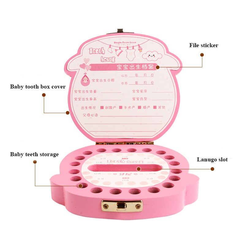 Baby Houten Tand Doos Spaans Engels Kids Organizer Opbergdoos Baby Baby Jongen Meisje Melk Tanden Lanugo Navelstreng Collectebus
