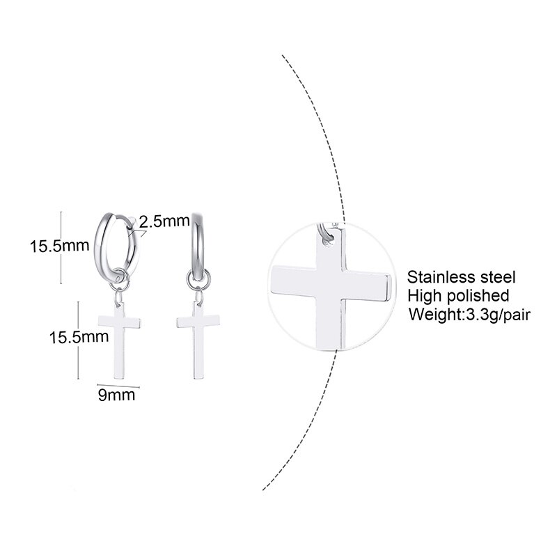 Stainless Steel Stud Earring with Cross Charm for Guys Men Earrings christmas Jewelry