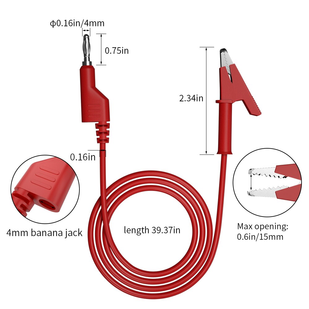 JZDZ 2pz 4mm spina a Banana a coccodrillo clip multimetro cavi di prova cavo linea ponticello filo 1m/3.3ft rosso nero