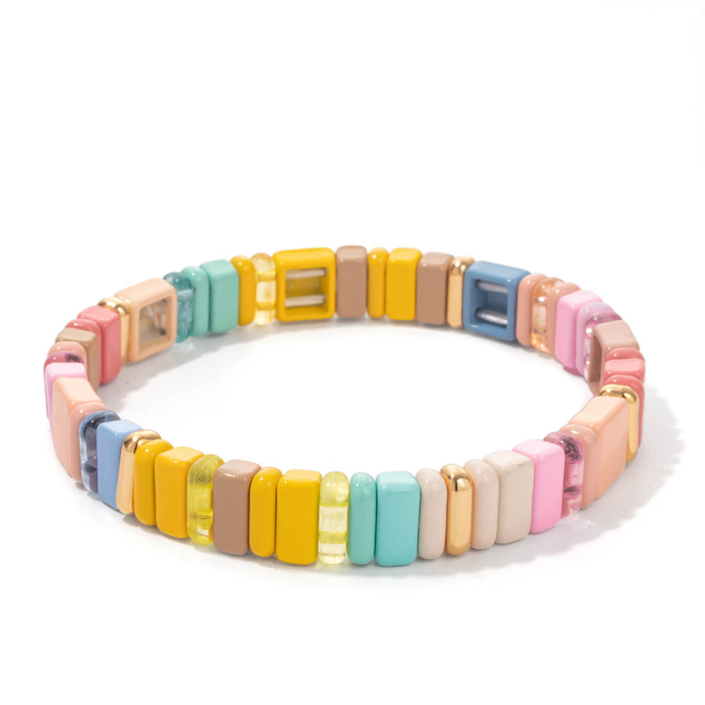 2022 Nuovo design Braccialetti Elastici Colorati per Le Donne Rianbow Acrilico Lucido Braccialetti Braccialetti di Metallo Della Boemia Perline Gioielli