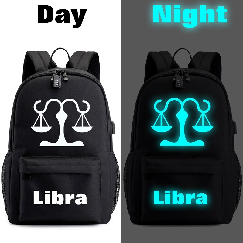 Lumineux 12 zodiaque cartable Leo vierge Taurus Gemini scorpion sac à dos 12 Constellations garçons et filles sac à dos pour enfants: Libra