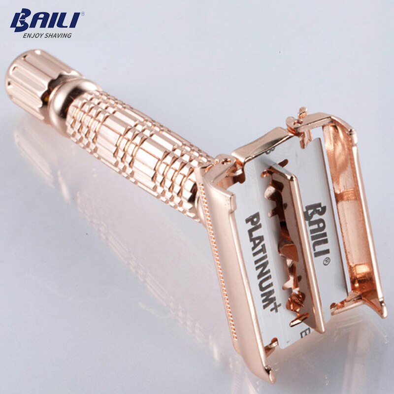 BAILI Vlinder Open Hoofd Handleiding Kapper Double Edge Blade Scheren Scheermes Scheerapparaat Houder Set voor Mannen BD521G