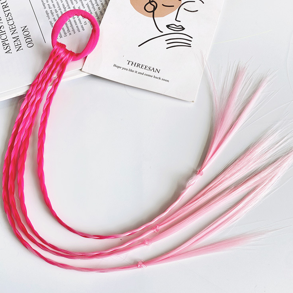 Extensiones de cabello con trenzas coloridas sintéticas con bandas de goma, coleta trenzada de arcoíris, accesorios para el cabello para niñas