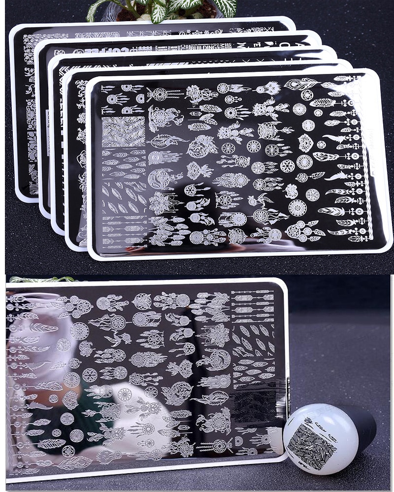Plantilla grande ZJOY-PLUS 1 hoja 14,5*9,5 cm Dream Catch plantilla Nail Art polaco estampado placas 3D Stencil para uñas sello