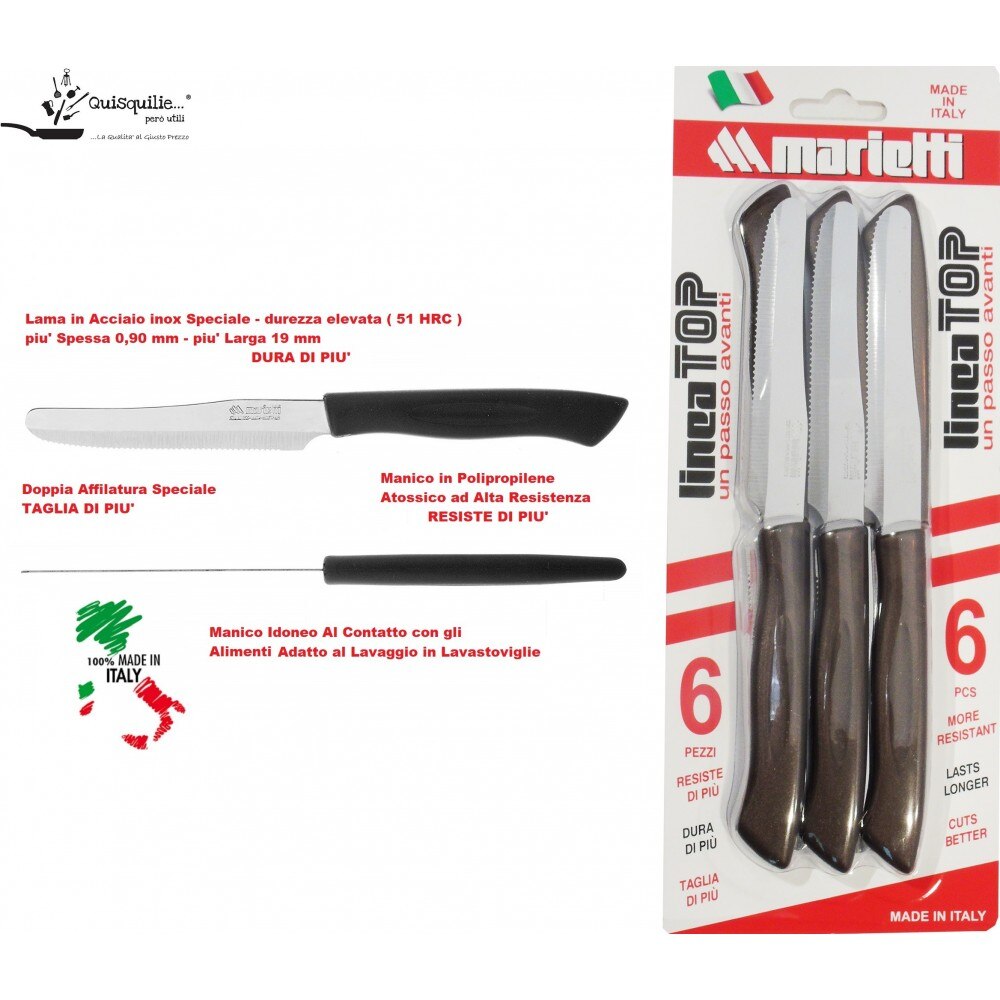 Marietti/Marob 6 Messer Tabelle oben mit Säge 11 cm Nylon Griff Messer 100% edelstahl gemacht in Italien