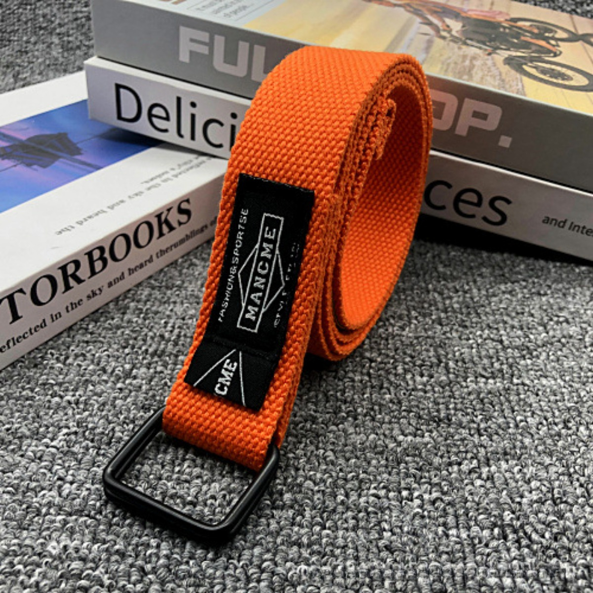 Cinturón de lona tejido con doble hebilla a la de 120cm para mujeres y hombres, accesorios para cinturones deportivos: Naranja