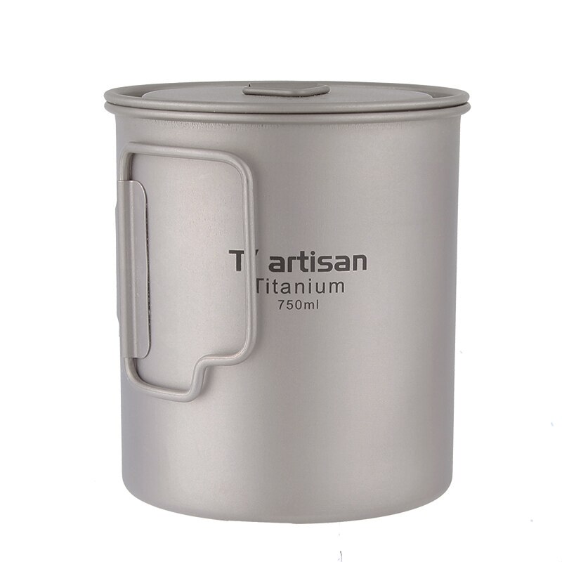 Tiartisan ultralätt titanmugg bärbar camping picknick vattenkopp mugg med vikbart handtag 300ml / 350ml / 550ml / 650ml: 750ml