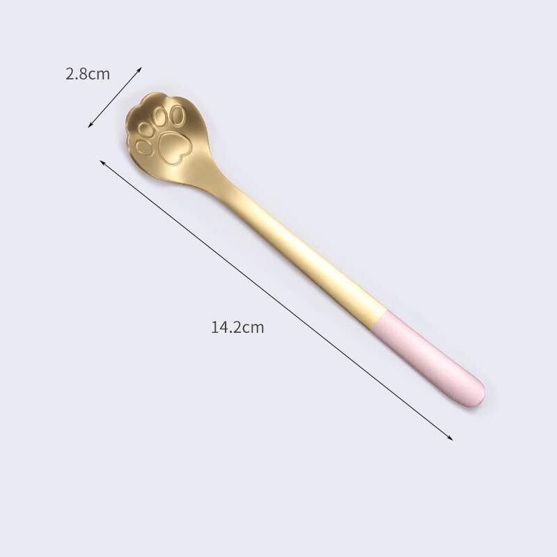 Cartoon Cat's Claw Spoon 304 Stainless Steel Spoon Coffee Stirring Spoon Ice Cream Long Handle Dessert Spoon: Gold Pink