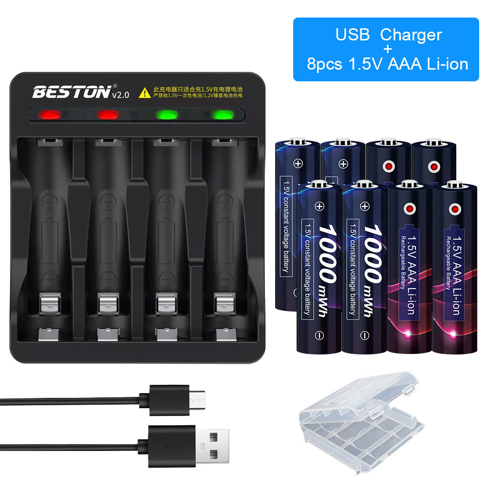 2-8Pcs 1.5V AAA Rechargeable Battery AAA 1.5V Li-ion Battery 1000mWh 1.5v Rechargeable Battery AAA: WHITE