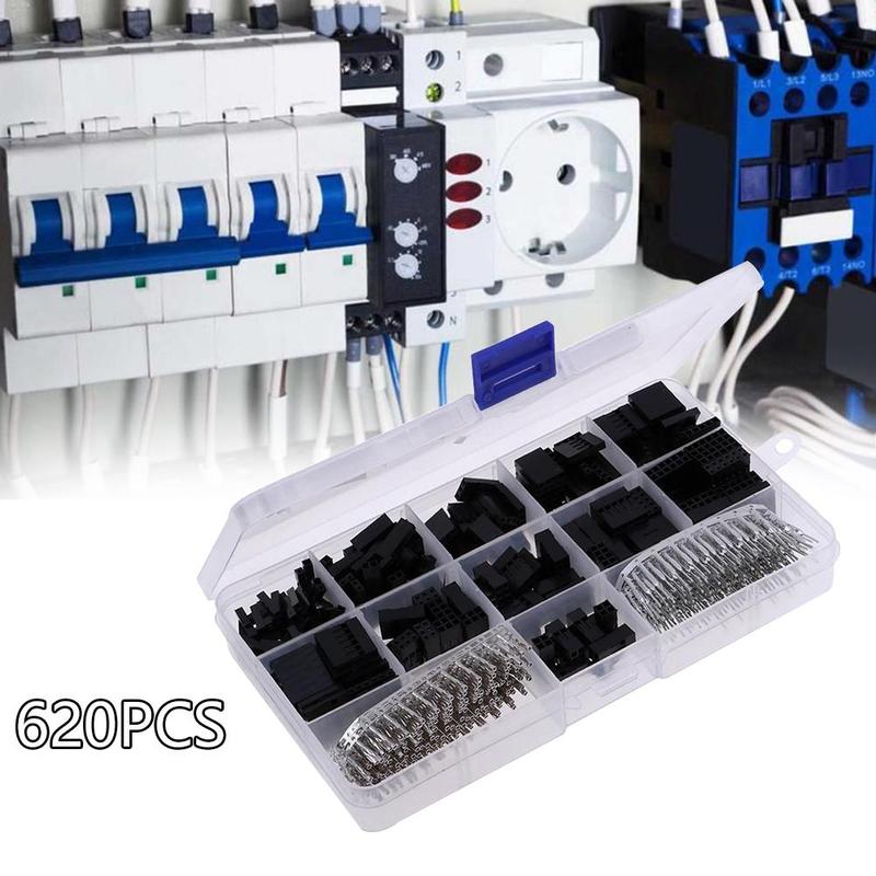 Household 620pcs Plastic Housing Terminal Needle Combination Terminal Female Male Connector Terminal Terminal 2.54 Pitch + I8N9