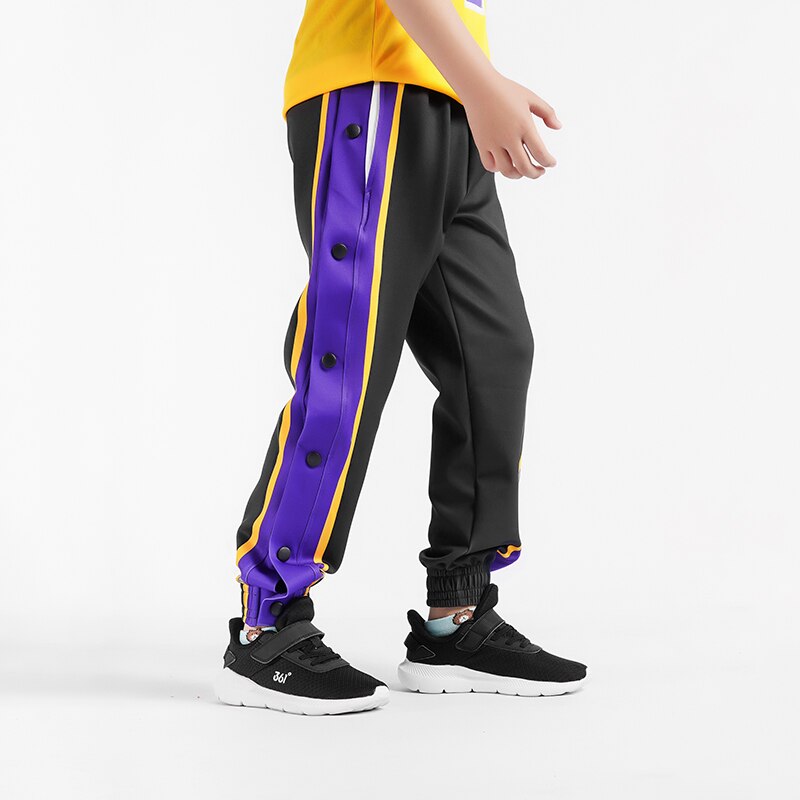 Basketball Pants For Kids Boys Trousers Side Split Snap Button Joggers Workout Keep Warm Windproof Training Tear Away Trackpant