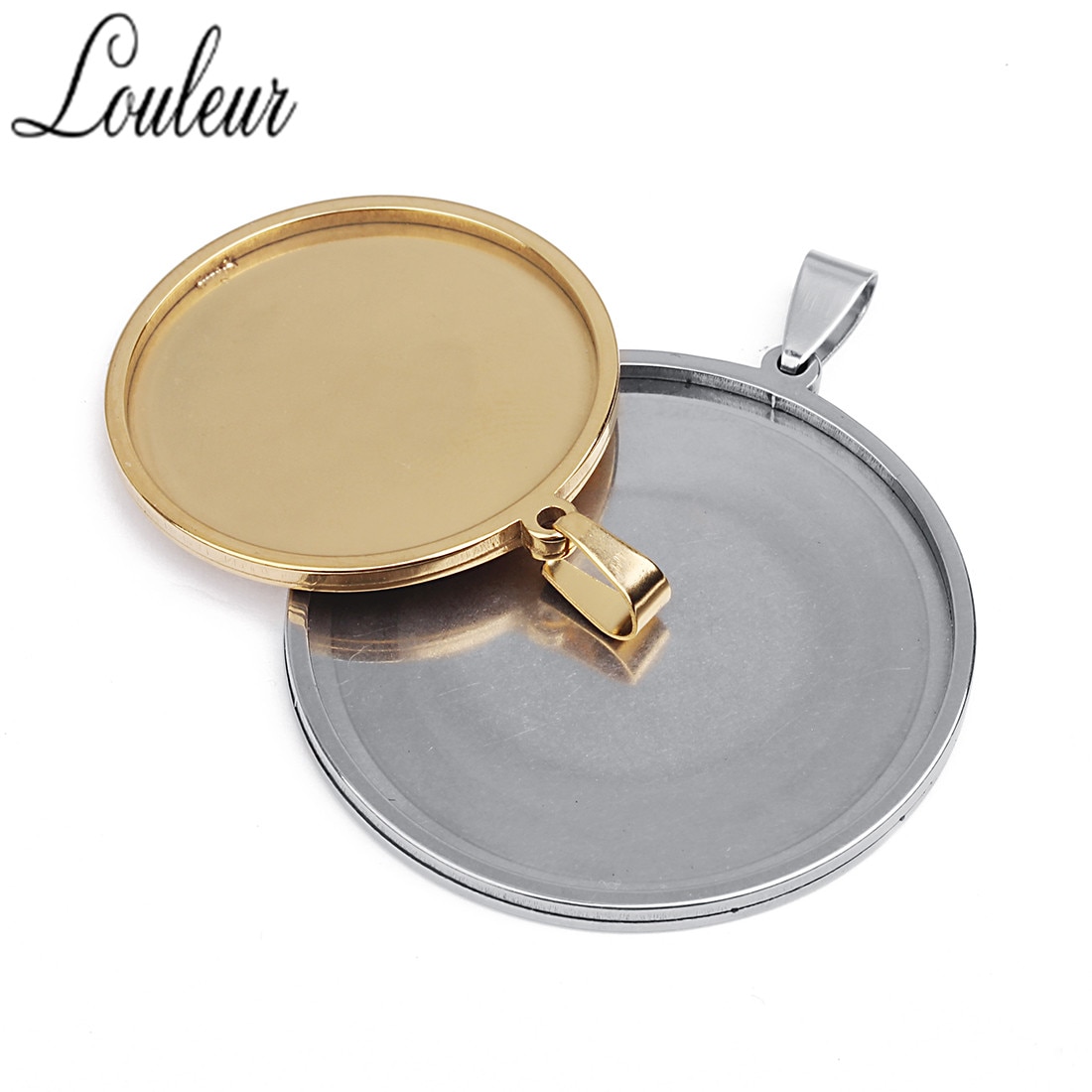 Cabujón con colgante de acero inoxidable, Base para camafeo, bandeja con bisel en blanco, suministros para joyería, , 20/35/40mm