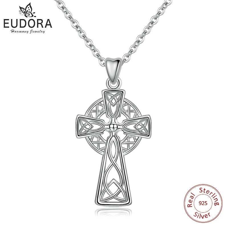 Eudora 925 Sterling Zilveren Celtics Knoop Vintage Cross Hanger Ketting Sterling Zilveren Celtics Sieraden Prachtige CYD240