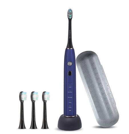 Sarmocare ultrasonic sonic elektrisk tandbørste genopladelig  s600 5 modeller trådløs ipx 7 vandtæt vibrator til tandbørster: 1 blå med 2 hoveder