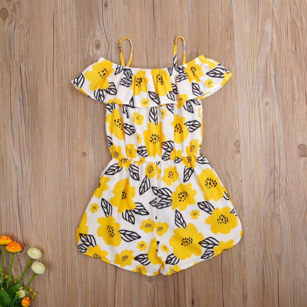 Småbørn børn frisk hofteholder jumpsuit piges blomstermønster i ét stykke korte bukser