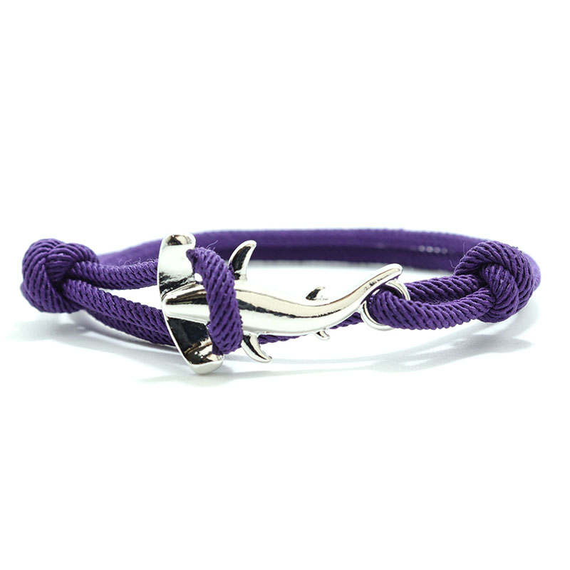 Mężczyźni bransoletka lina podwójna warstwa regulowany urok Braslet lato biżuteria plażowa Shark Braclet czerwony biały ciąg Brazalete Unisex: Purple Silver
