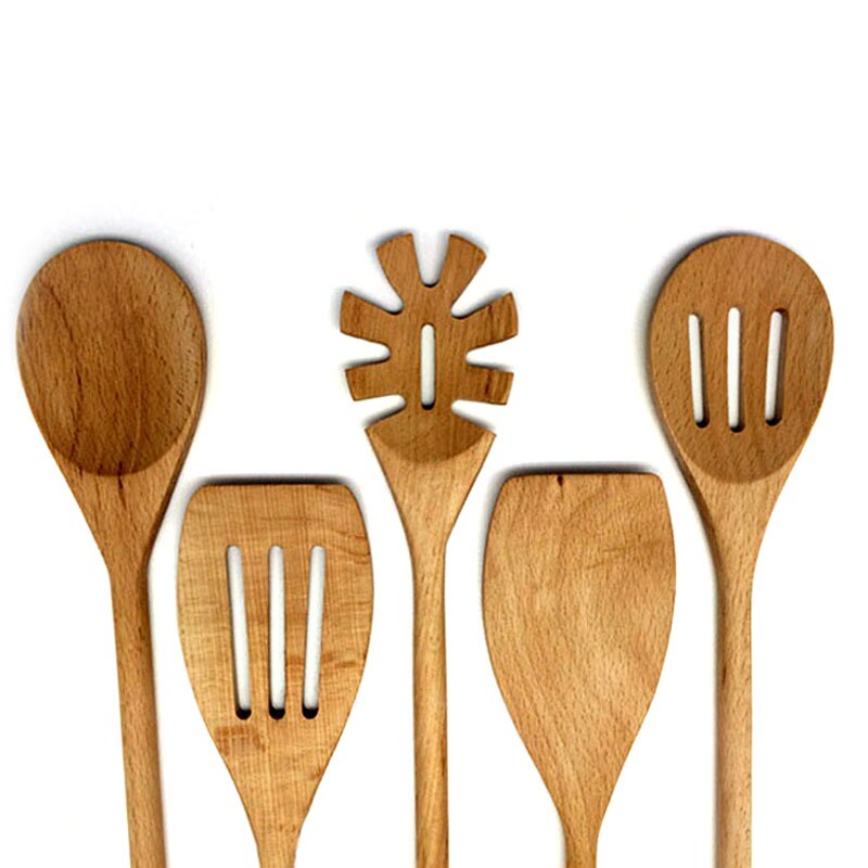 Utensilios de cocina de madera de haya Natural, 30cm, herramientas de cocina, cuchara de madera, pala, servidor de espagueti, ranurado