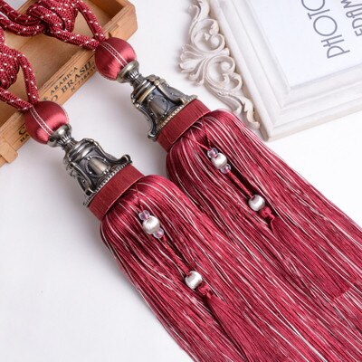 Europa 2 stuks gordijn kwasten franje borstel banden strikken hangende bindtouwen riem gesp haak houder gordijn accessoires strik: Bordeaux