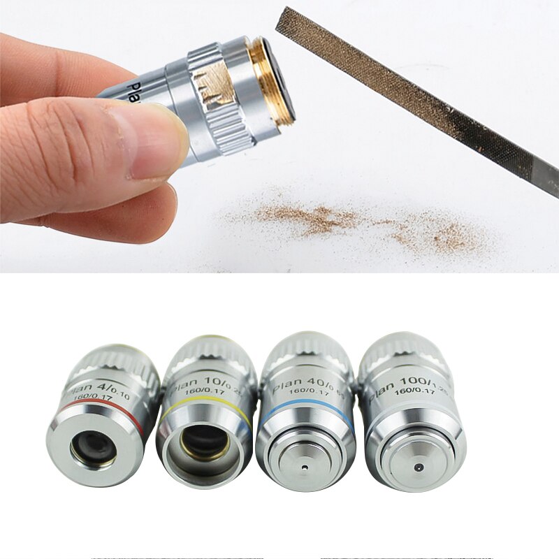 195 Plan Achromatic Objective 4X 10X 20X 40X 100X Biological Microscope Objective Lens Standard RMS Interface Optical Lens