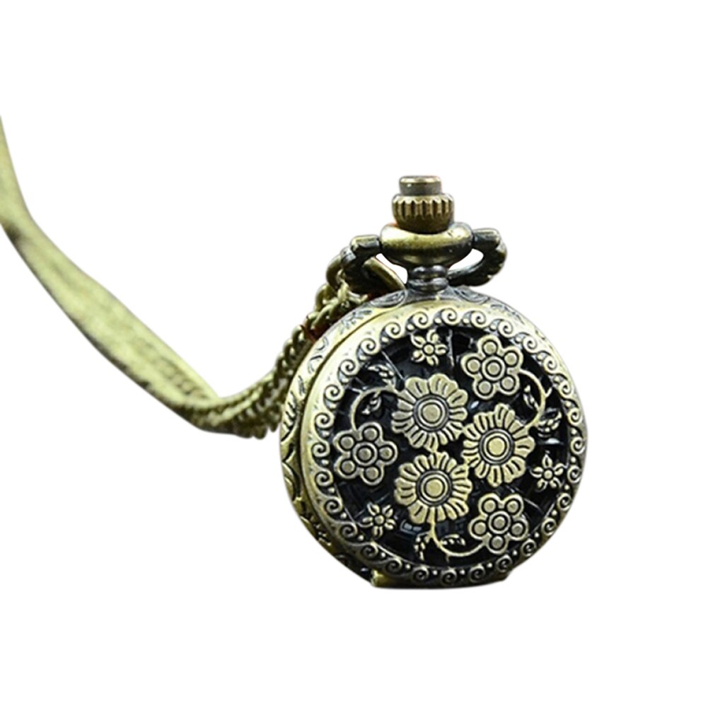 Fickur retro vintage steampunk kvarts halsband carving hänge kedja klocka fickur herr och kvinnors halsband klockor: Blomma
