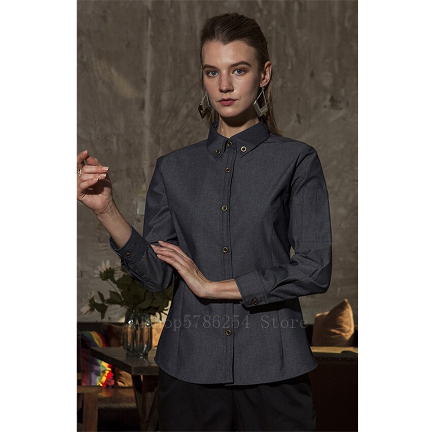 Chaqueta de Chef para hombre y mujer, chaqueta vaquera para restaurante, camarero, ropa de trabajo, uniforme de comida, servicio , abrigo: Shirt Women / 3XL