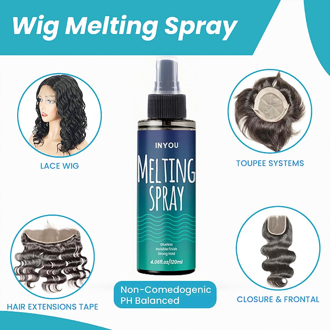 Spray de colle pour perruque Lace Front, 4 pièces, Spray de fusion de dentelle et Spray de liaison de dentelle, Kit de colle pour cheveux